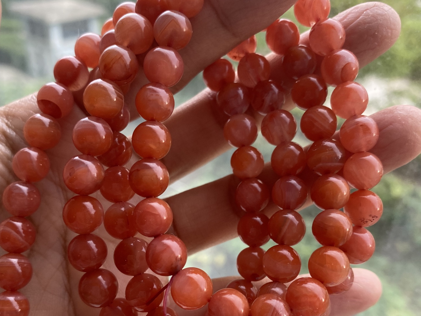 纯天然南红项链多圈手串,保山南红108粒,珠子卡8.
