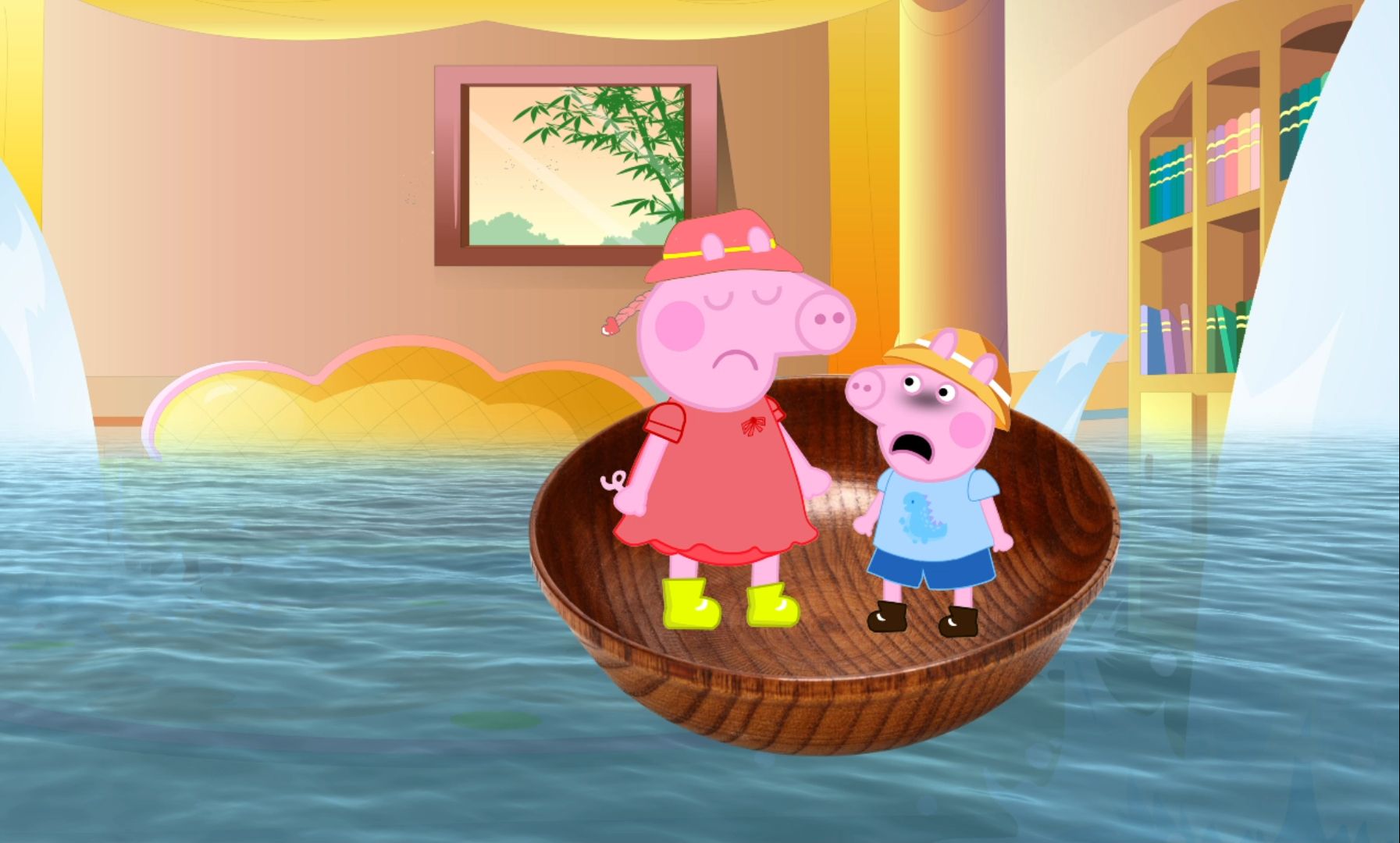 小猪佩奇的家被水淹了,一起帮帮佩奇