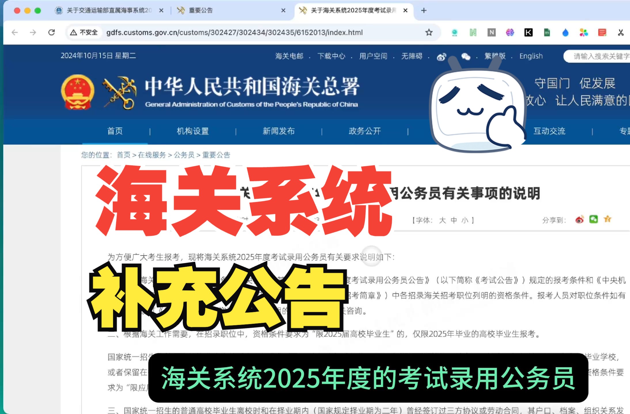 2025 年度海关系统录用公务员补充公告哔哩哔哩bilibili