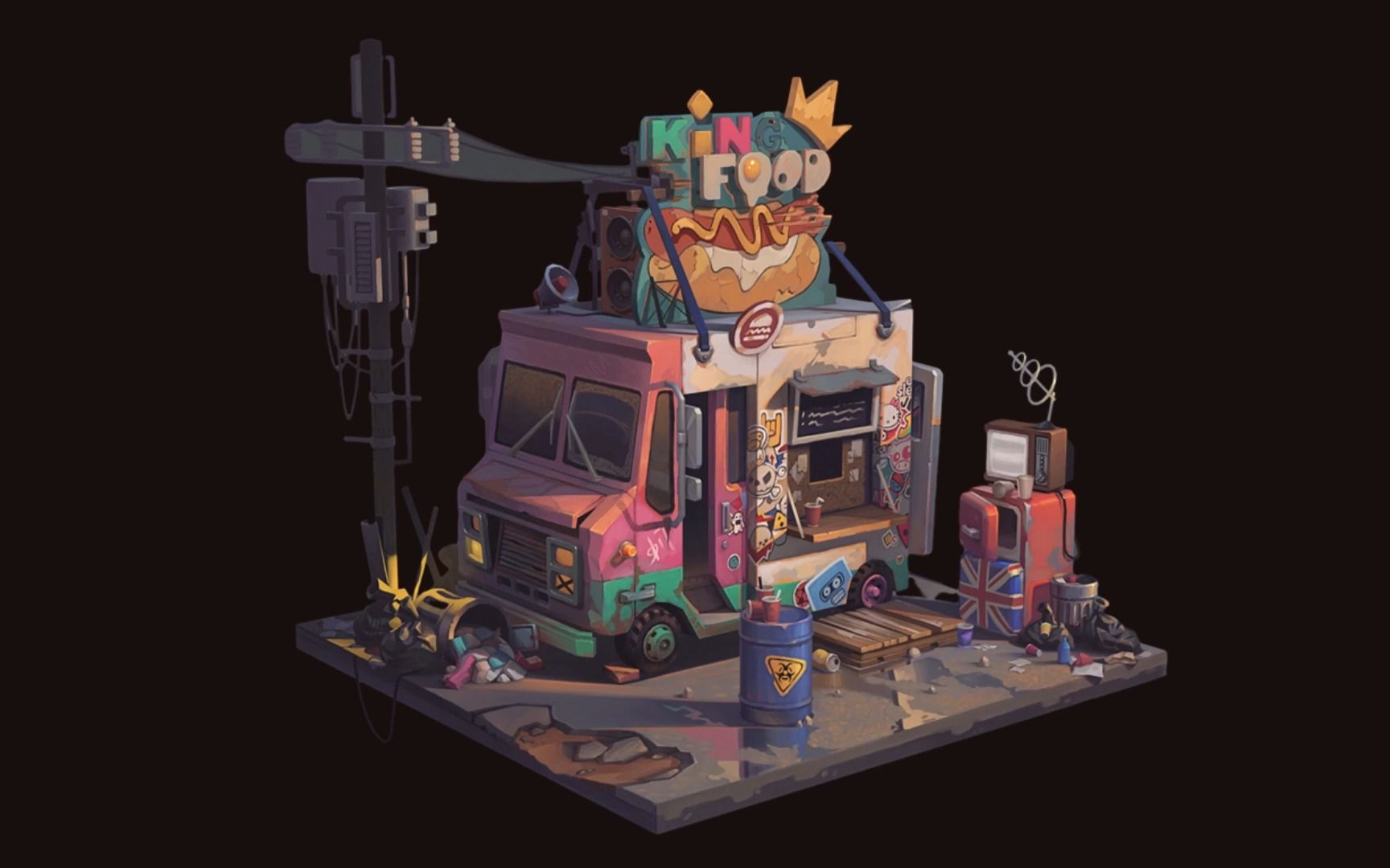 【maya场景制作】一组卡通餐车风格化场景建模,从拉box搭建场景,详细