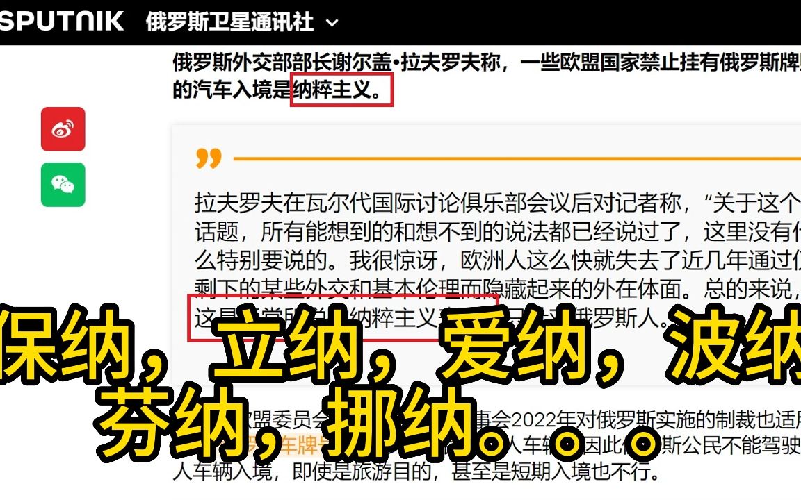 【翻译】一觉醒来,大家都纳了?拉夫罗夫称不让俄罗斯车牌入境即是纳粹.保纳,立纳,爱纳,波纳 芬纳,挪纳...哔哩哔哩bilibili