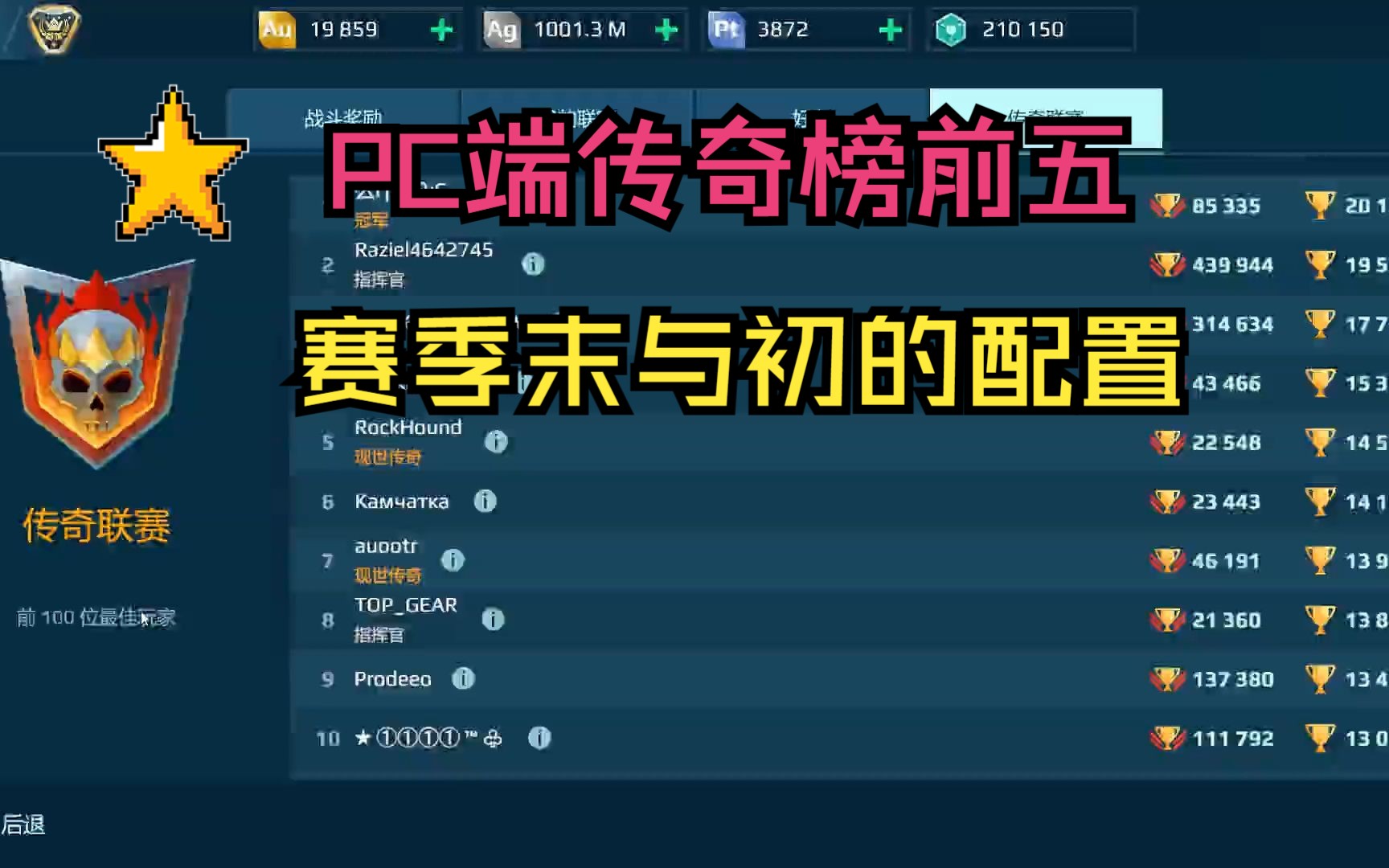 【讲解电脑端传奇榜前五玩家配置】上个赛季末与本赛季第一天的电脑端传奇榜前五玩家配置