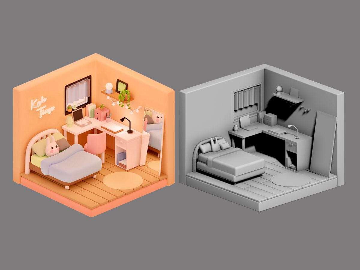 【3dmax建模】简单卧室小场景模型制作,适合小白学习的场景案例