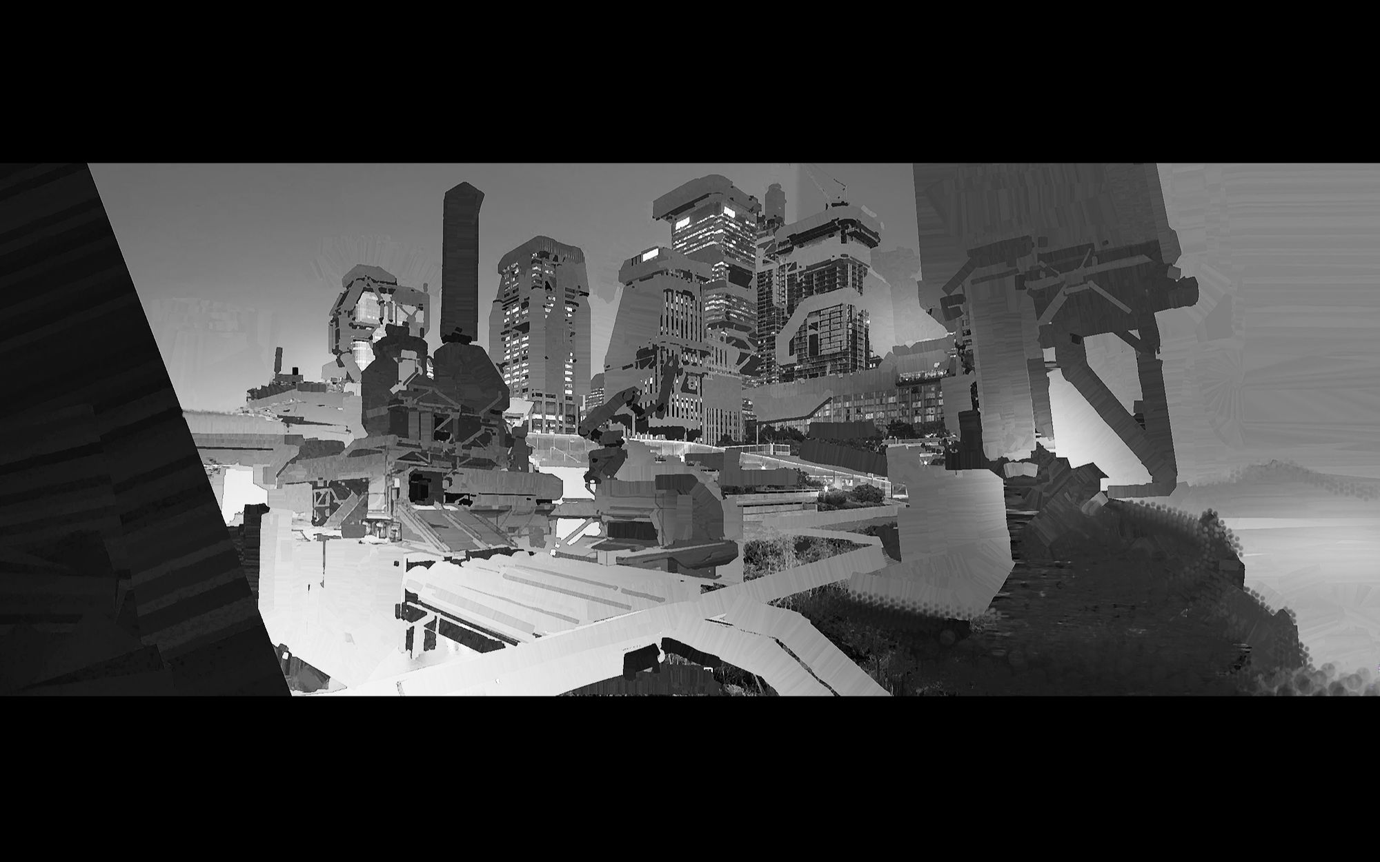 雁甲-场景概念设计-机械黑白速写 改图