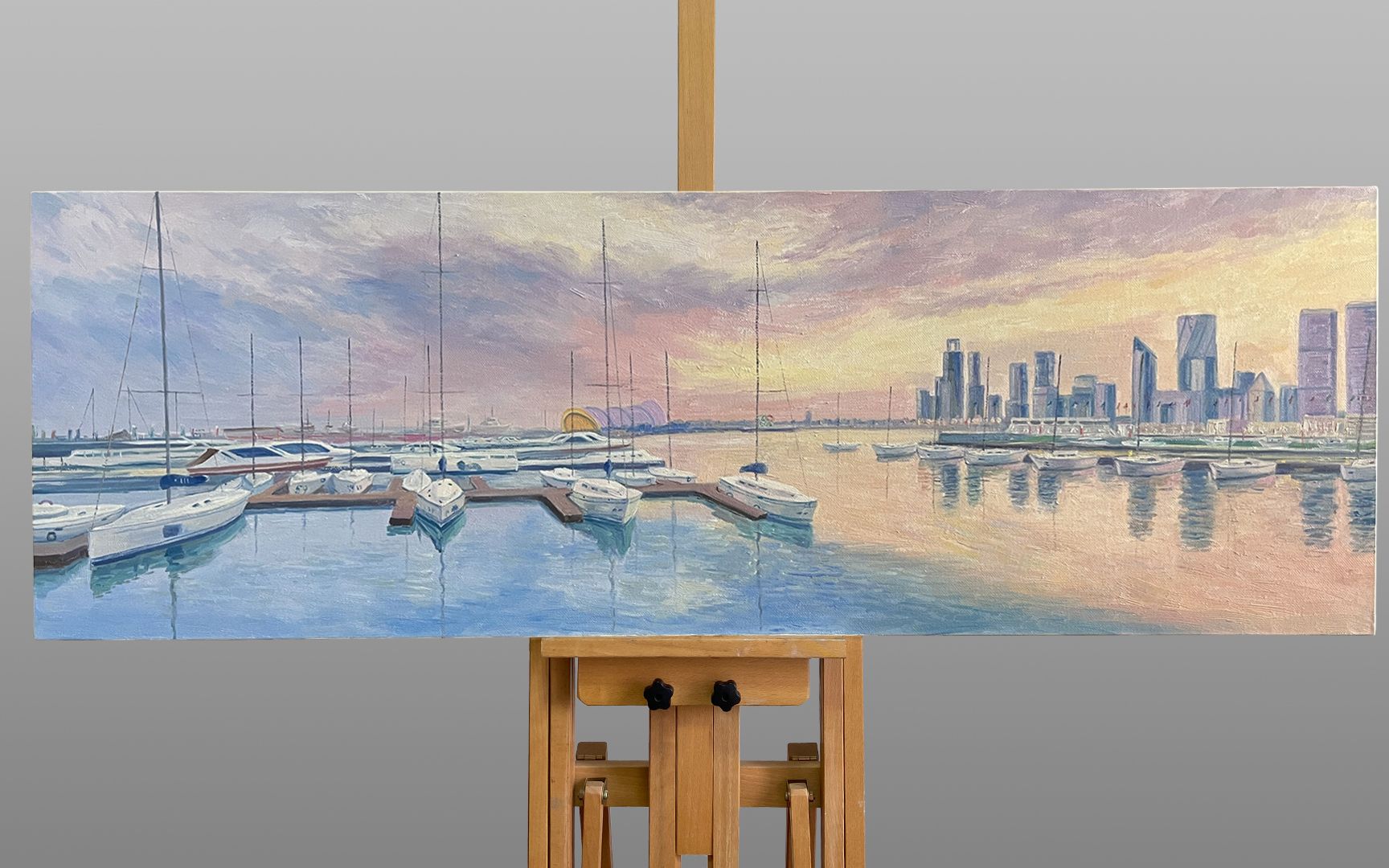 手绘油画风景青岛奥帆中心 绘画过程