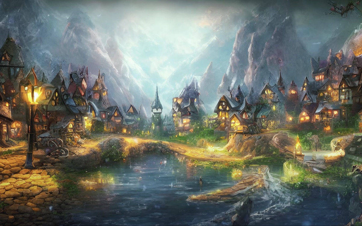 [90min] 魔法村落的宁静夜晚 | 水流声 萤火虫 西幻手绘风