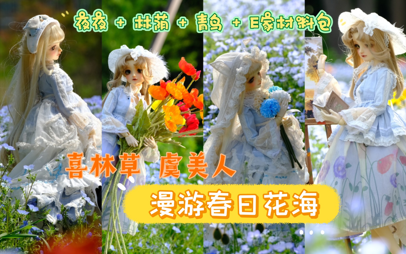 【BJD外拍】【BJD材料包】夜夜FleurGeste+林荫下的时光+青鸟ph混搭!喜林草虞美人花海外拍~哔哩哔哩bilibili