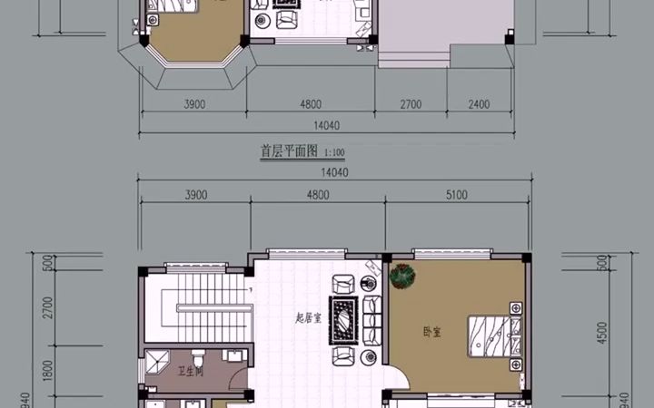 [图]13米宽农村别墅，户型方正，分割合理，亮点是挑空餐厅