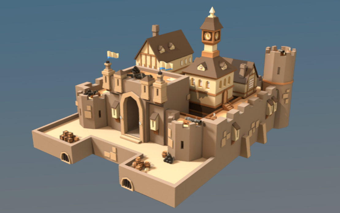 【3dmax游戏建模】卡通风格"城堡"场景3d建模