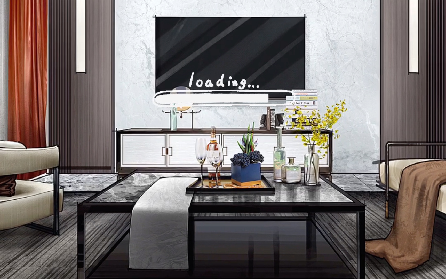 【procreate绘画】室内设计手绘一点透视空间绘制  线稿 上色过程