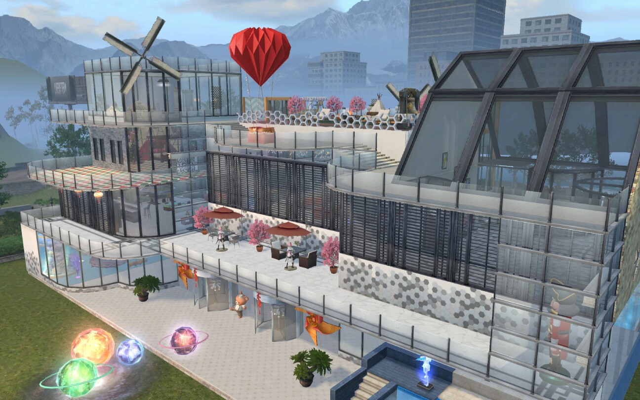 明日之后现代玻璃双人建筑蓝天白云