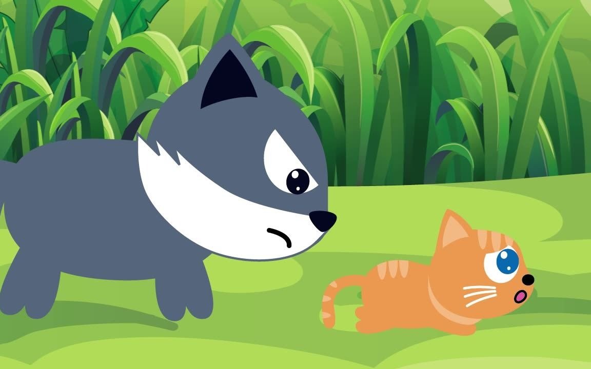 小猫意外摔倒,大灰狼步步逼近小猫