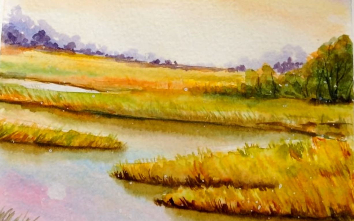 简易的水彩画 -- 湿地风景
