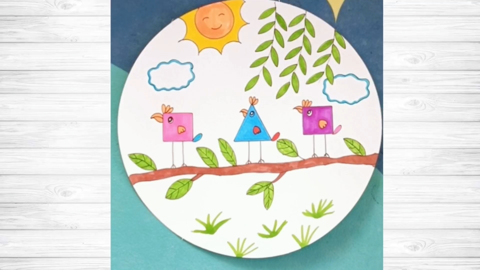 教你用几何图形简单画春天的小鸟,一看就会,幼儿园小朋友也能独立完成