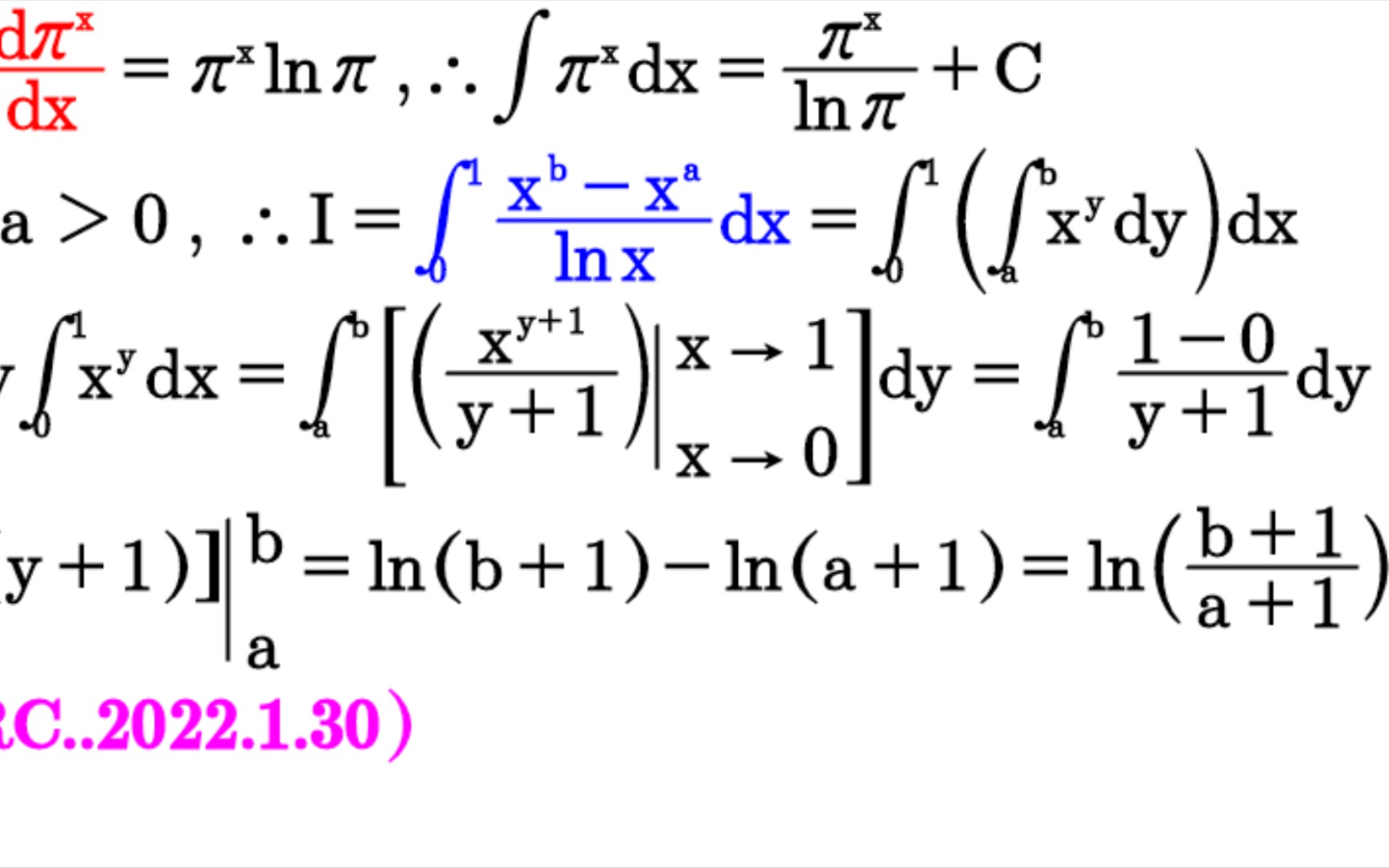 【高数数学】反常积分+付汝兰尼积分+傅汝兰尼+富如烂泥+广义积分LNX化成二重积分;#学习打卡#.哔哩哔哩bilibili