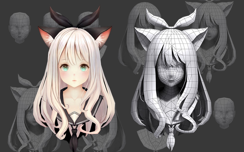 【3dmax建模】二次元少女头部布线练习,适合新手的模型布线案例