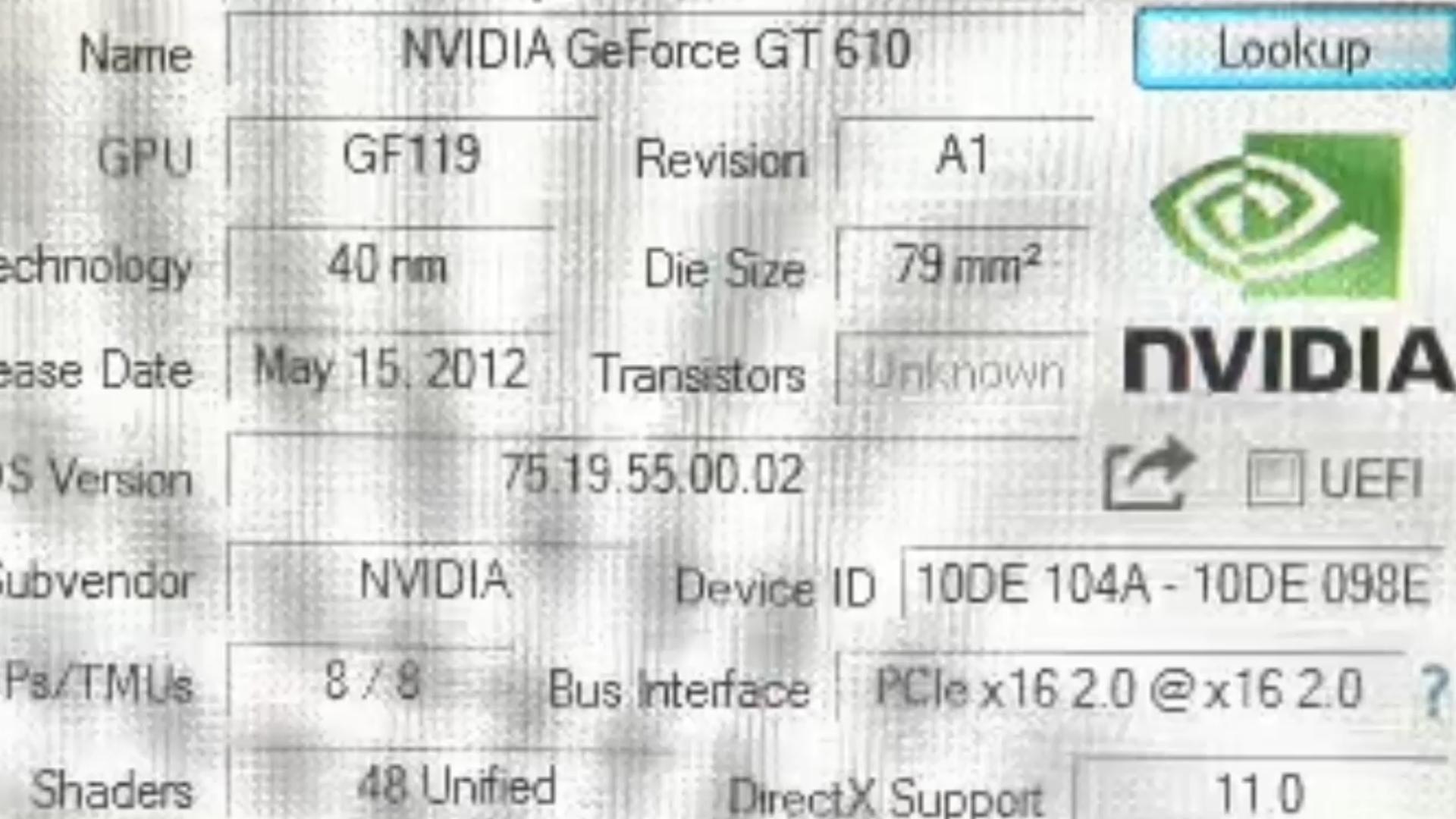 NVIDIA英伟达GEFORCE GT610 2GDDR3显卡GPU-Z参数和鲁大师测试得分!