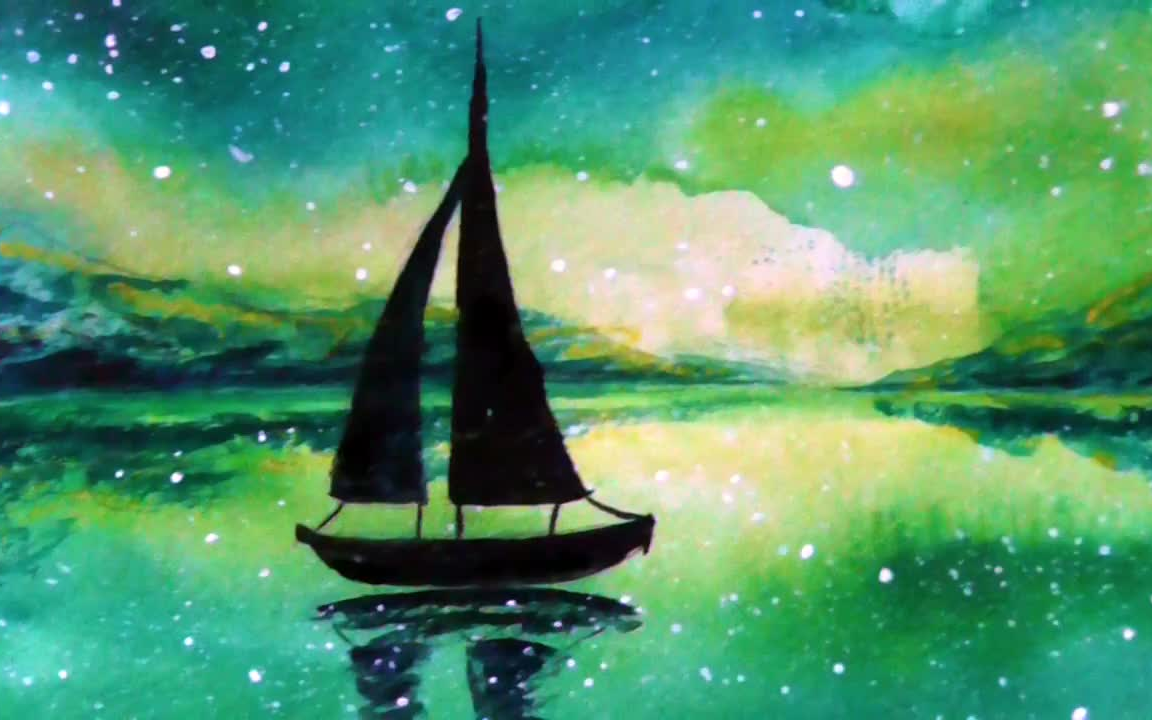 【水彩 | 新手向】简单的星空极光 | ytb搬运