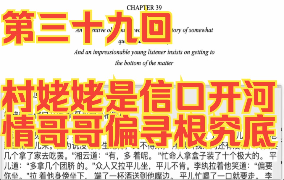 红楼梦英文版第三十九回432村姥姥是信口开河 情哥哥偏寻根究底哔哩哔哩bilibili