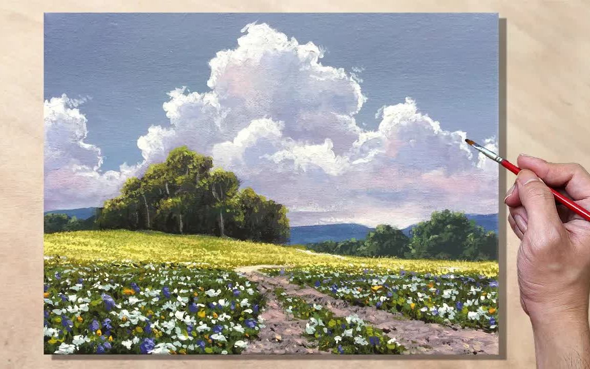 【丙烯画】【绘画教程】【中字】阳光下的草坪 Meadow Landscape哔哩哔哩bilibili