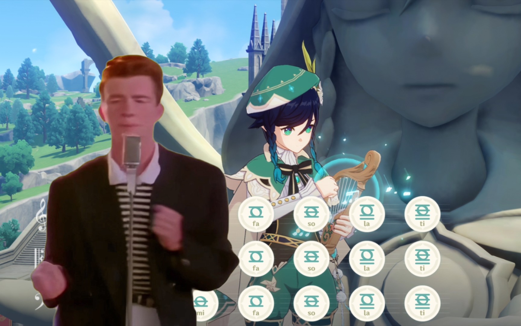 原神温迪弹琴愿者上钩nevergonnagiveyouup