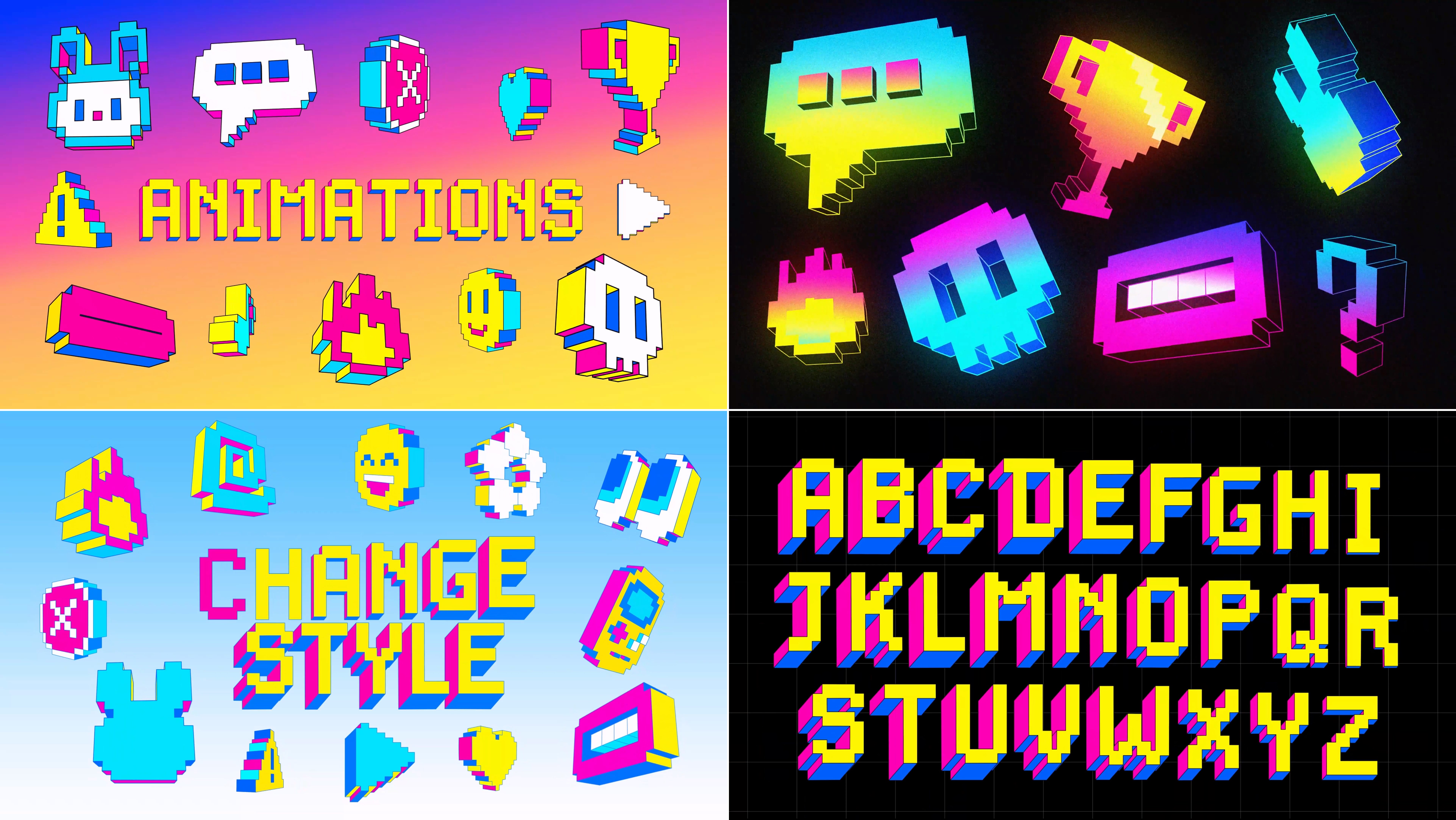 游戏像素马赛克英文字体贴纸表情包ae模板