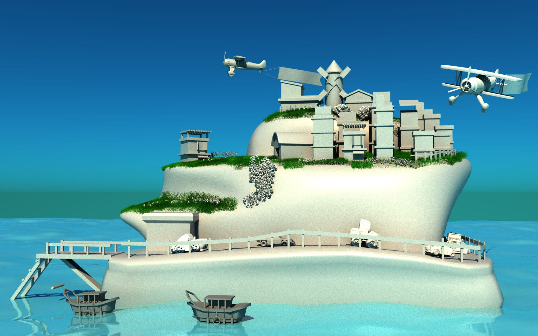 【maya场景建模】小岛建模场景模型制作,零基础建模案例讲解