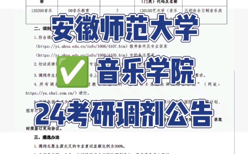 安徽师范大学音乐学院2024年硕士研究生招生调剂公告哔哩哔哩bilibili