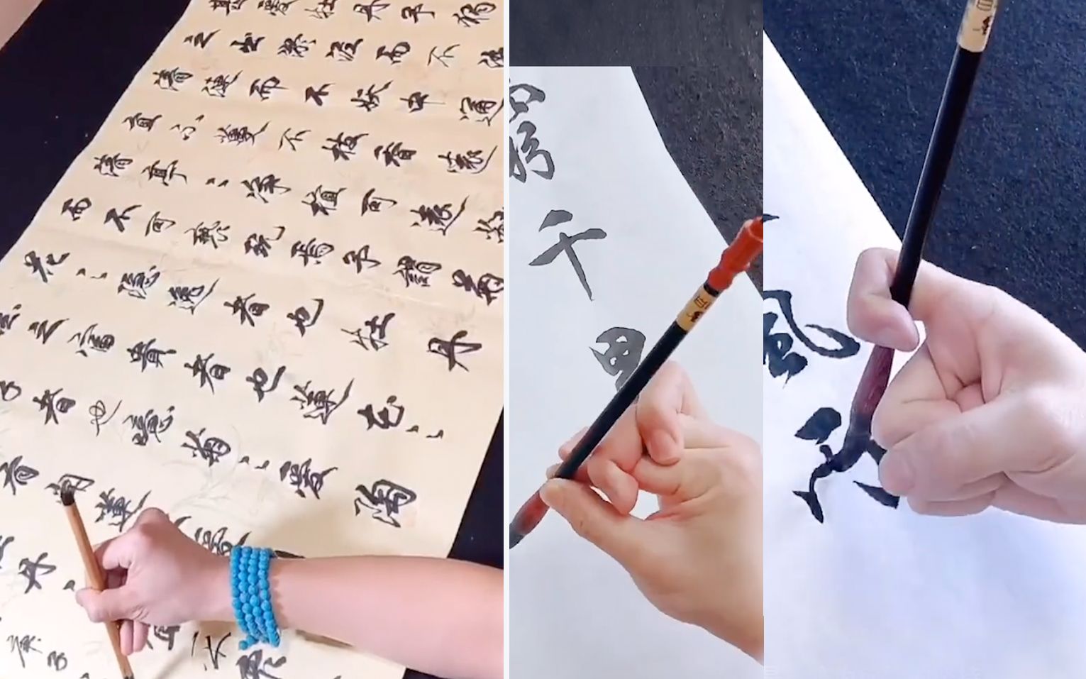 行云流水!90后小伙三根手指花式写书法