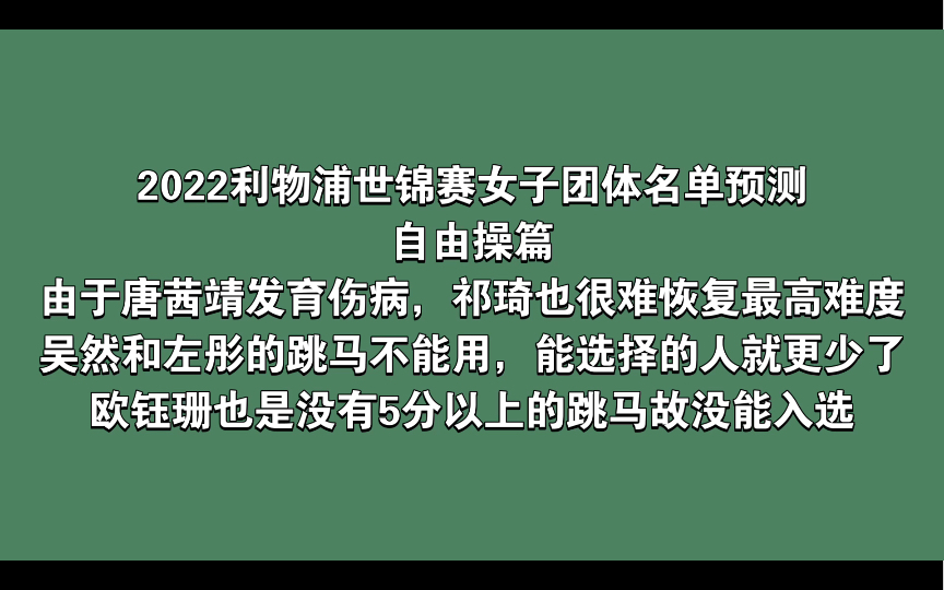 2022利物浦世锦赛女子团体名单预测自由操篇哔哩哔哩bilibili