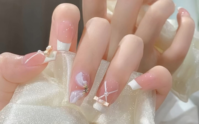 夏日甜妹芭蕾风蝴蝶结美甲#超好看的美甲#仙女必备#美甲款式推荐#高级