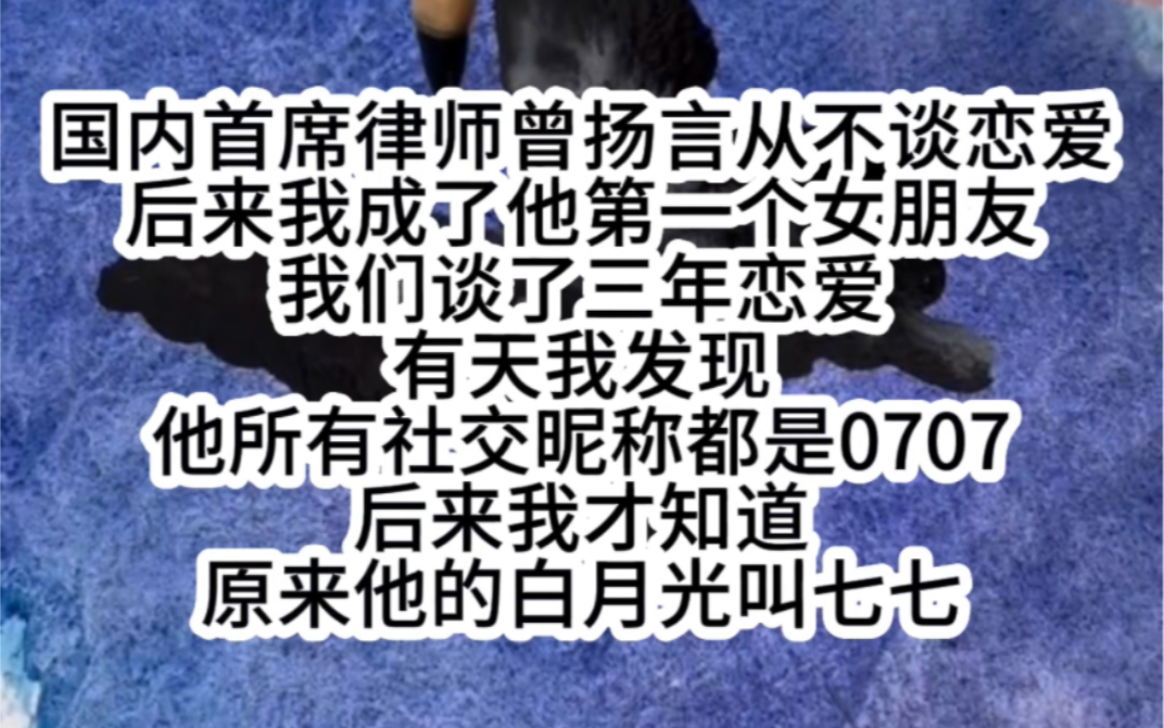 国内首席律师曾扬言从不谈恋爱后来我成了他第一个女朋友我们谈了三年恋爱有天我发现他所有社交昵称都是0707后来我才知道原来他的白月光叫七七哔哩...