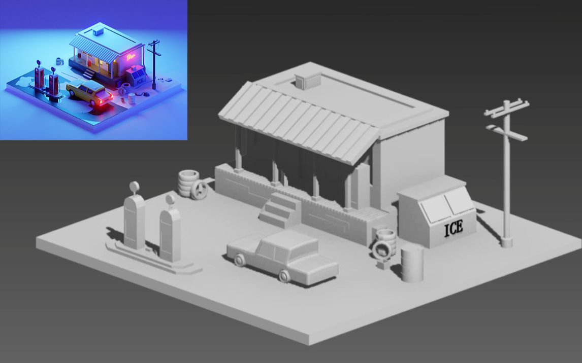 【3DMAX场景建模】从拉box开始教你制作加油站模型,3DMAX室外场景建模教程哔哩哔哩bilibili