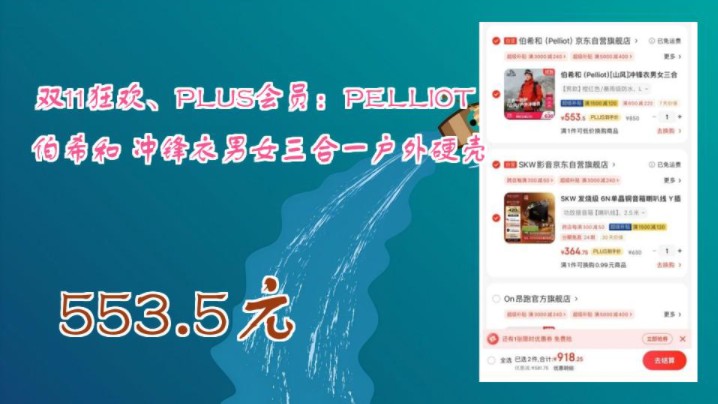 【553.5元】 双11狂欢、PLUS会员:PELLIOT 伯希和 冲锋衣男女三合一户外硬壳哔哩哔哩bilibili