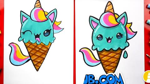 How To Draw A Unicorn Ice Cream Cone (Ice Cream-icorn) 