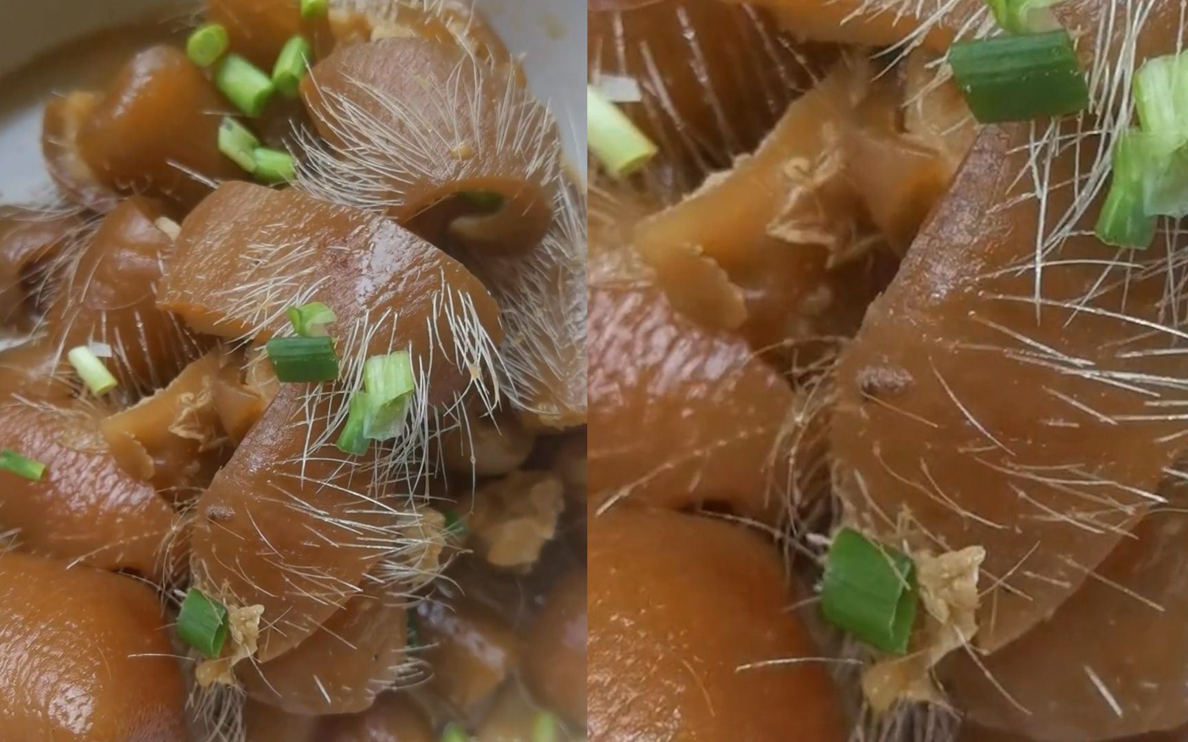 女子闺蜜做拿手菜烧猪皮,色香味俱全还带毛,不知道怎么下嘴