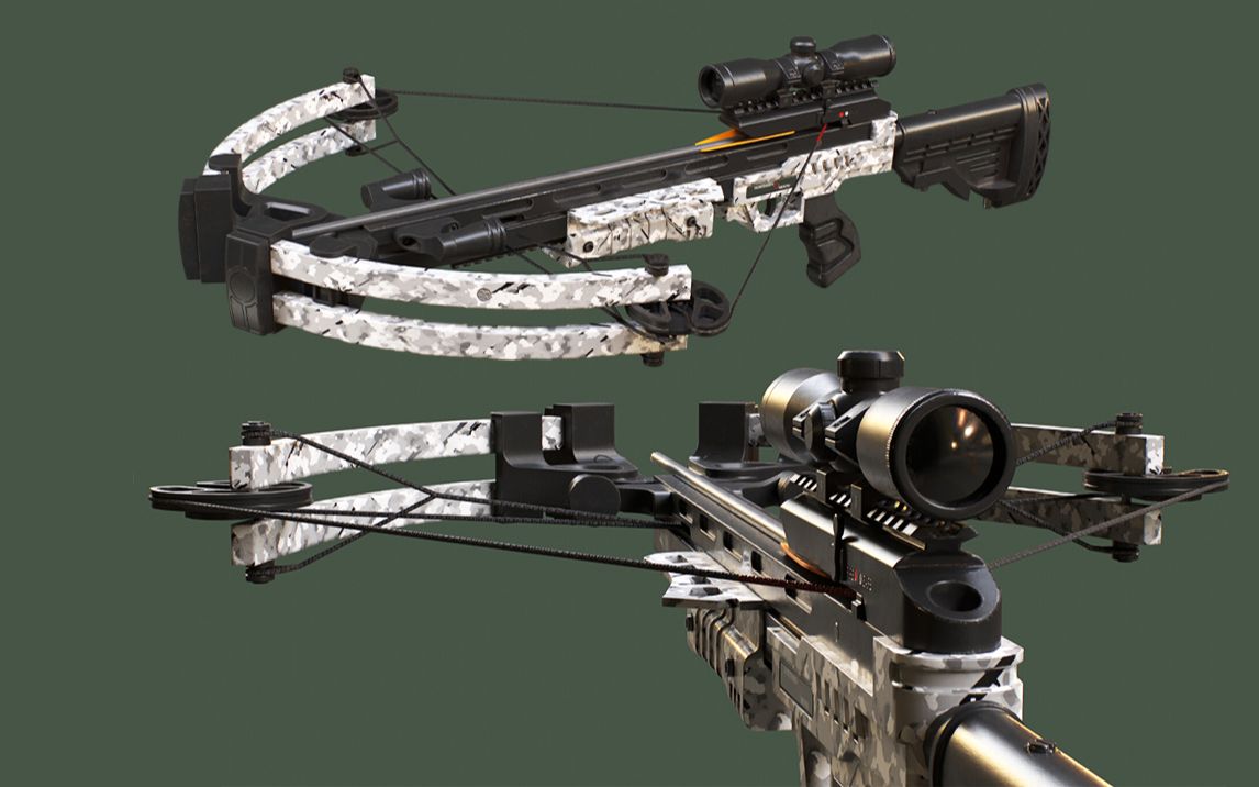 【3dmax游戏建模】次世代场景道具"复合弓弩"模型制作,3d武器建模全