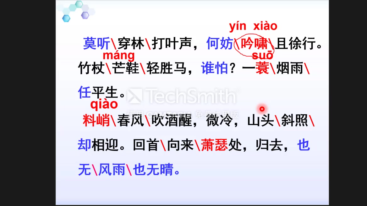 [图]九年级下册《定风波》《临江仙·夜登小阁忆洛中旧游》诗词讲解