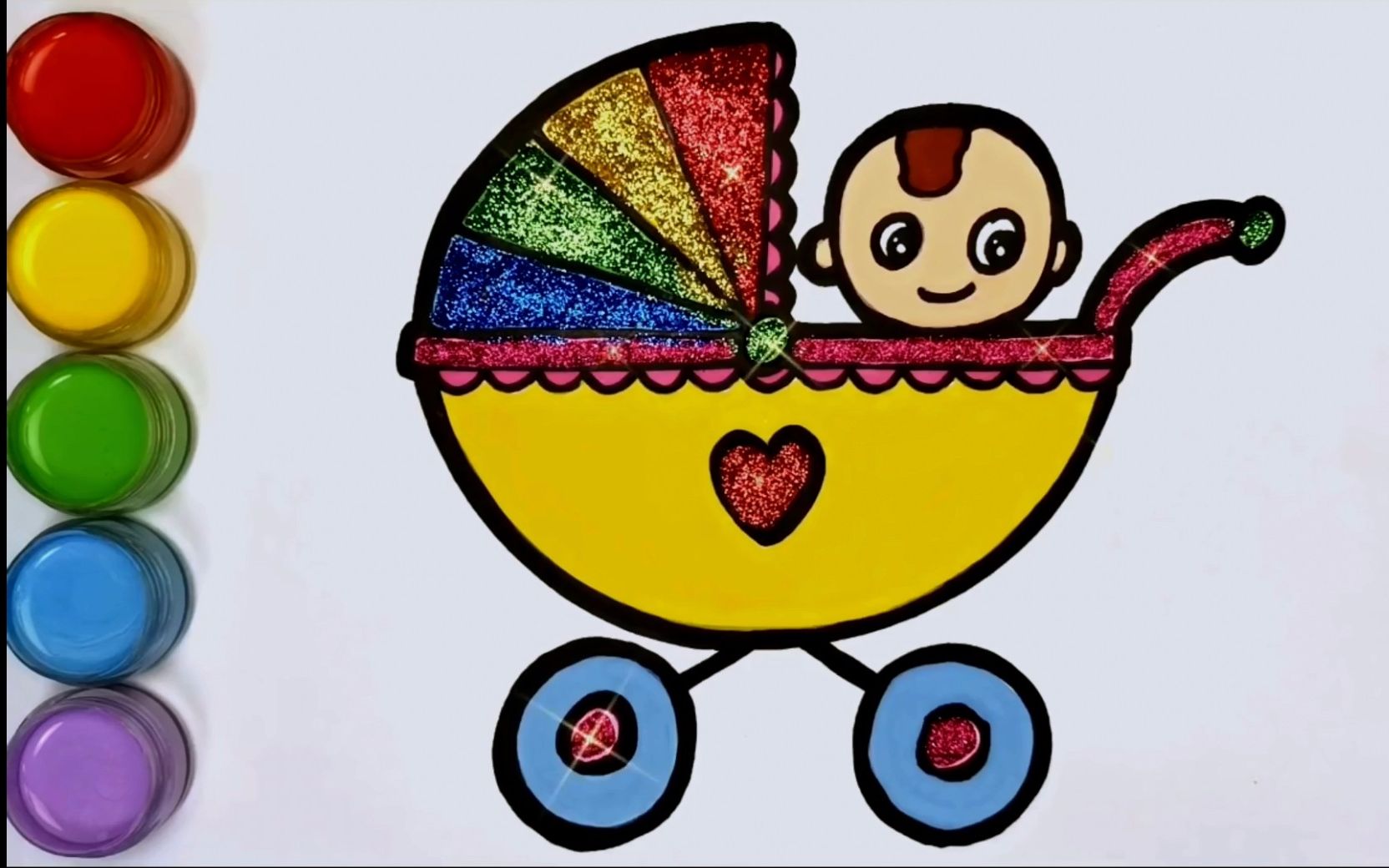 【儿童简笔画】绘画与着色婴儿推车教程