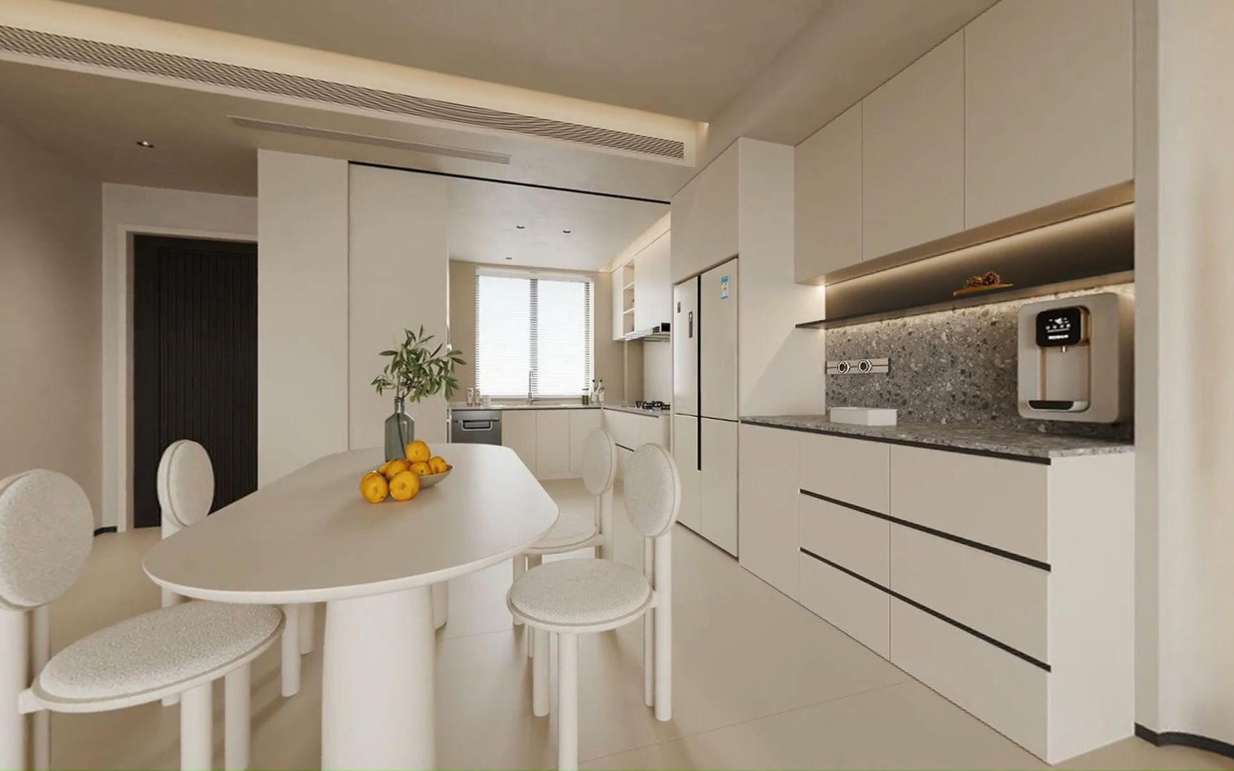 极简白色系奶油风客餐厅效果图