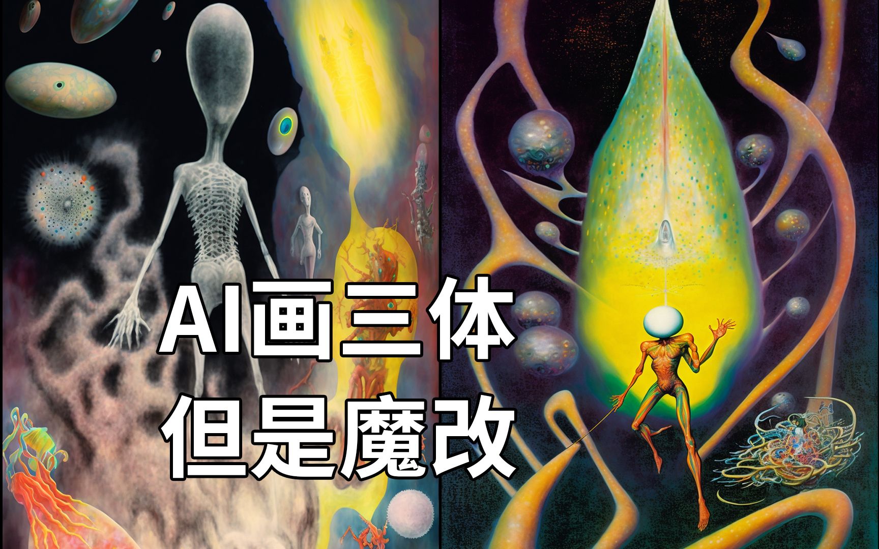 AI绘画、诡异风格三体插图案例过程、Midjourney绘制哔哩哔哩bilibili