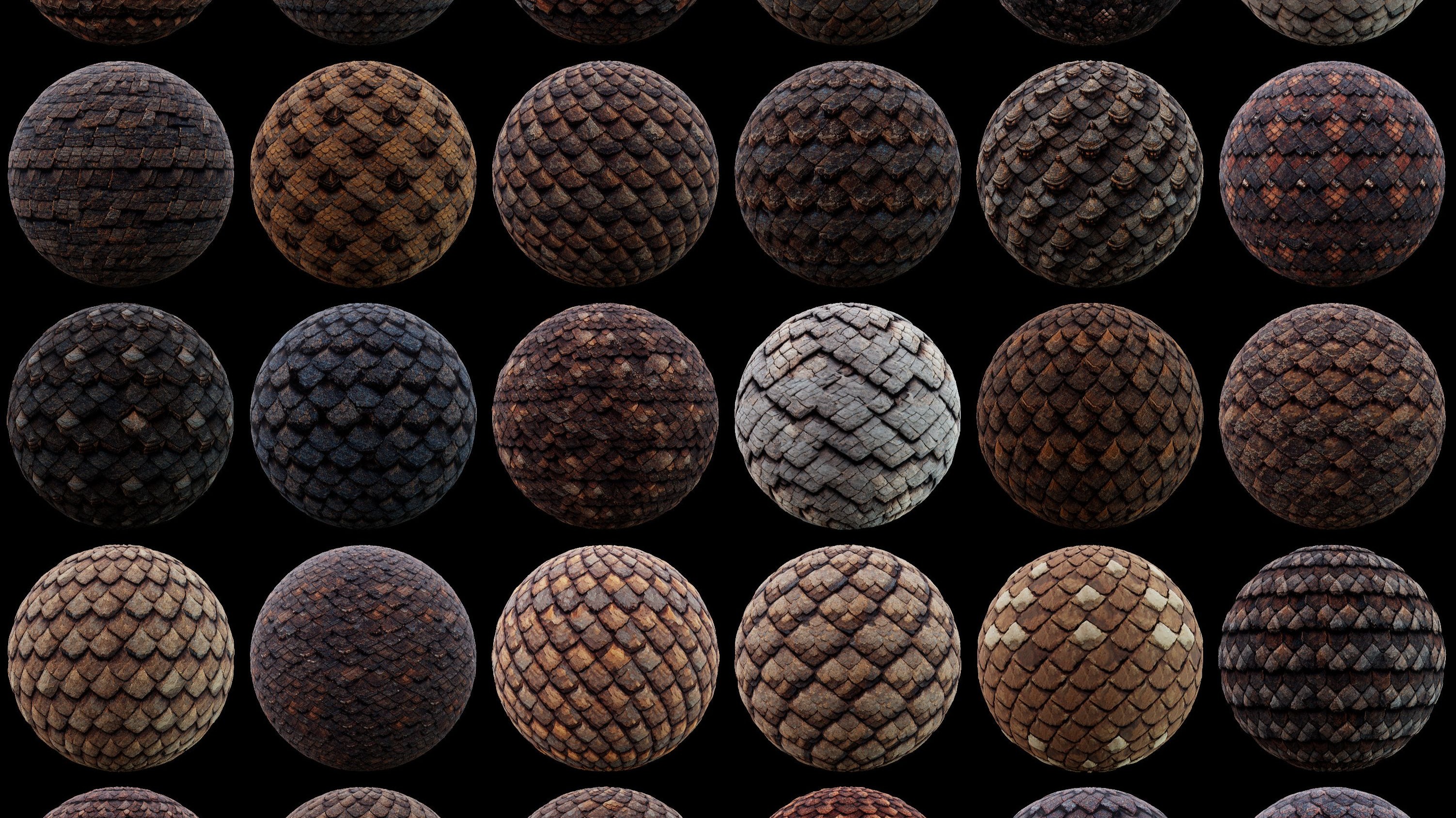 50款花纹碎石瓦片屋顶pbr纹理石头岩石屋顶瓦片4k纹理贴图