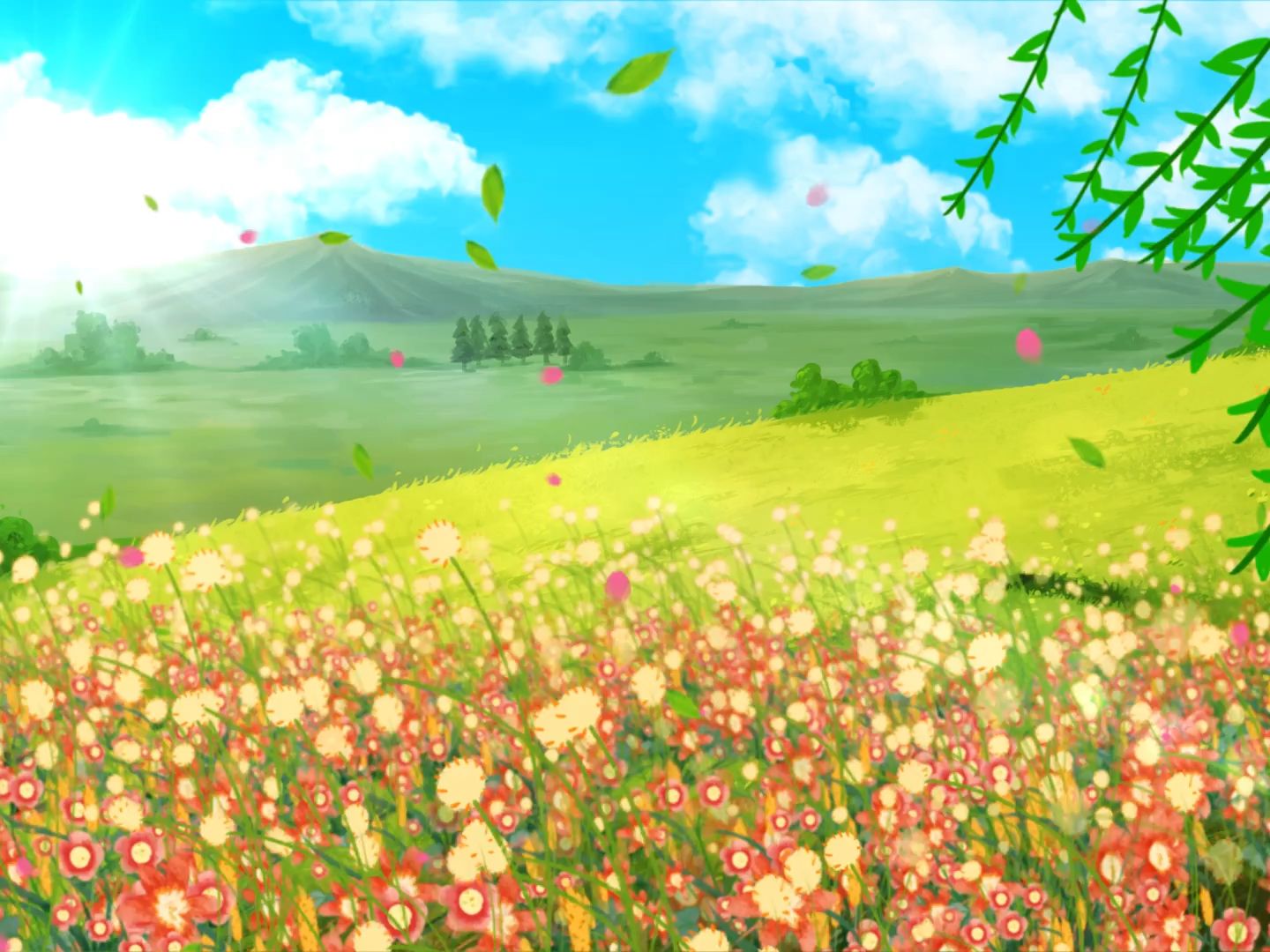 (jst44)通蓝天白云草地舞台背景视频5