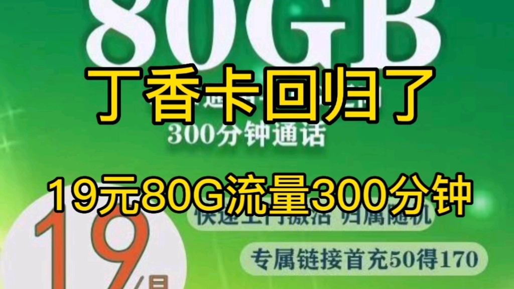 流量卡推荐,中国移动19元月租80G流量300分钟.哔哩哔哩bilibili