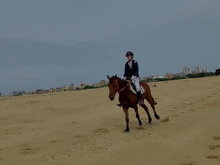 海口江东海边骑马的小姐姐