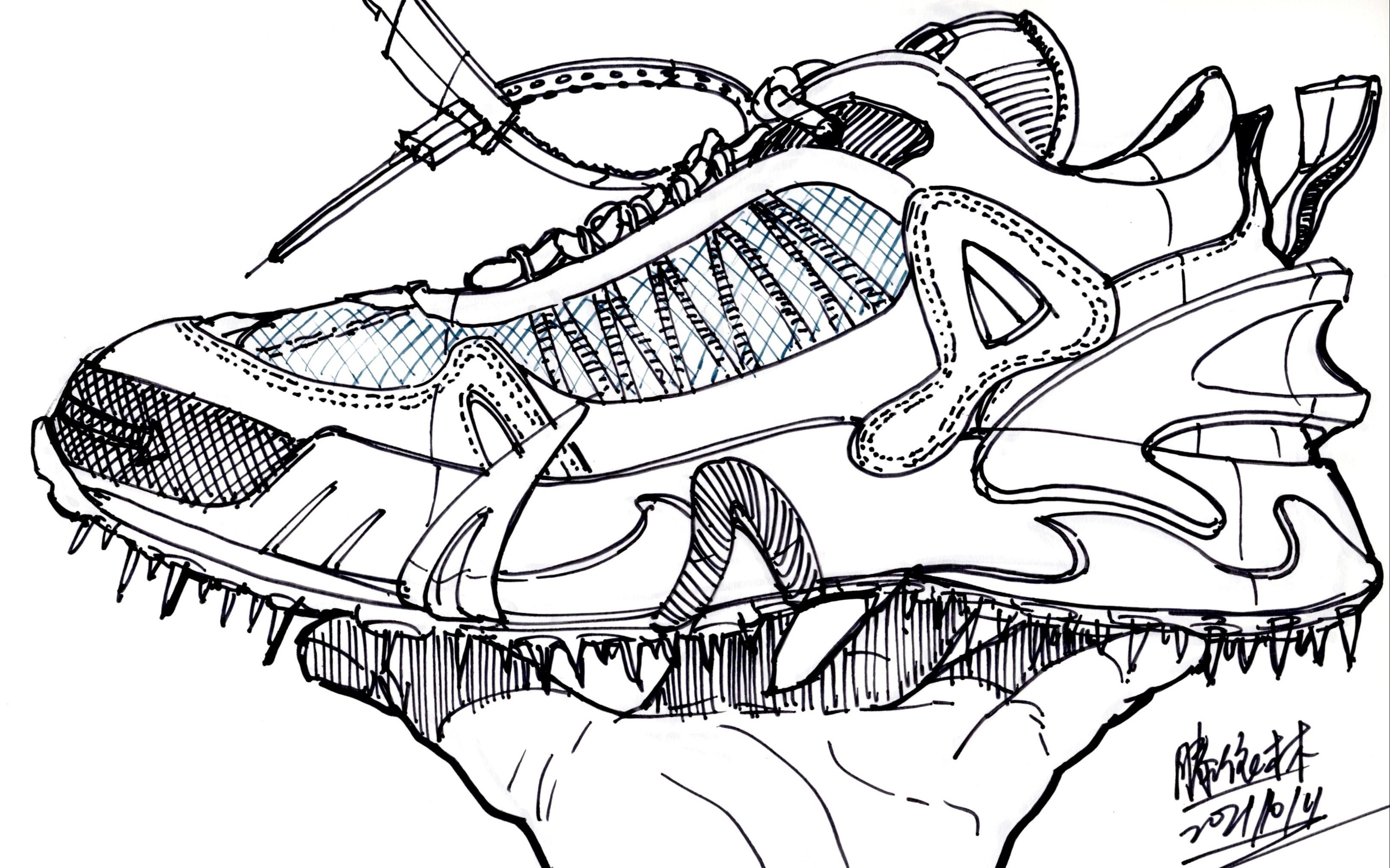 【工业产品设计手绘】鞋子写生线稿表现(2p)