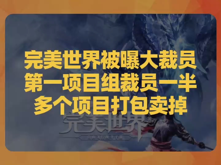 完美世界被曝大裁员,第一项目组裁员一半,多个项目打包卖掉哔哩哔哩bilibili