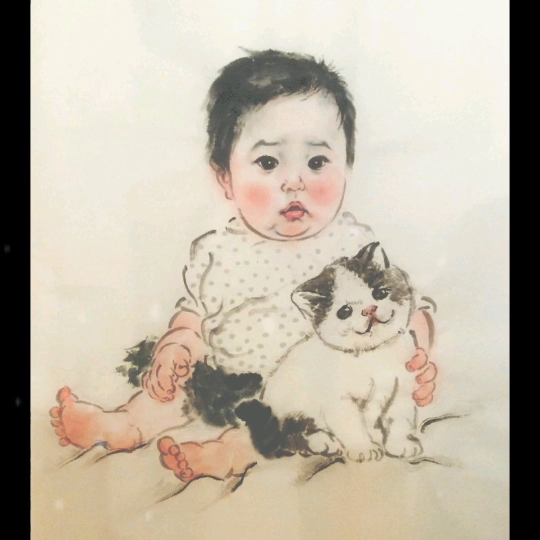 中国人物画水墨画儿童肖像