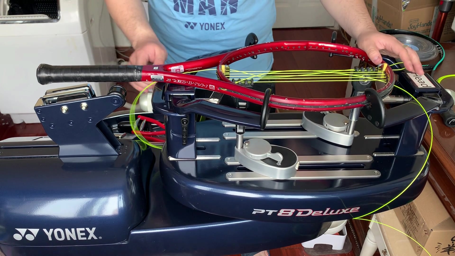 网球拍穿线实录wilsonhummer5yonexpolytourpro125linlistringing