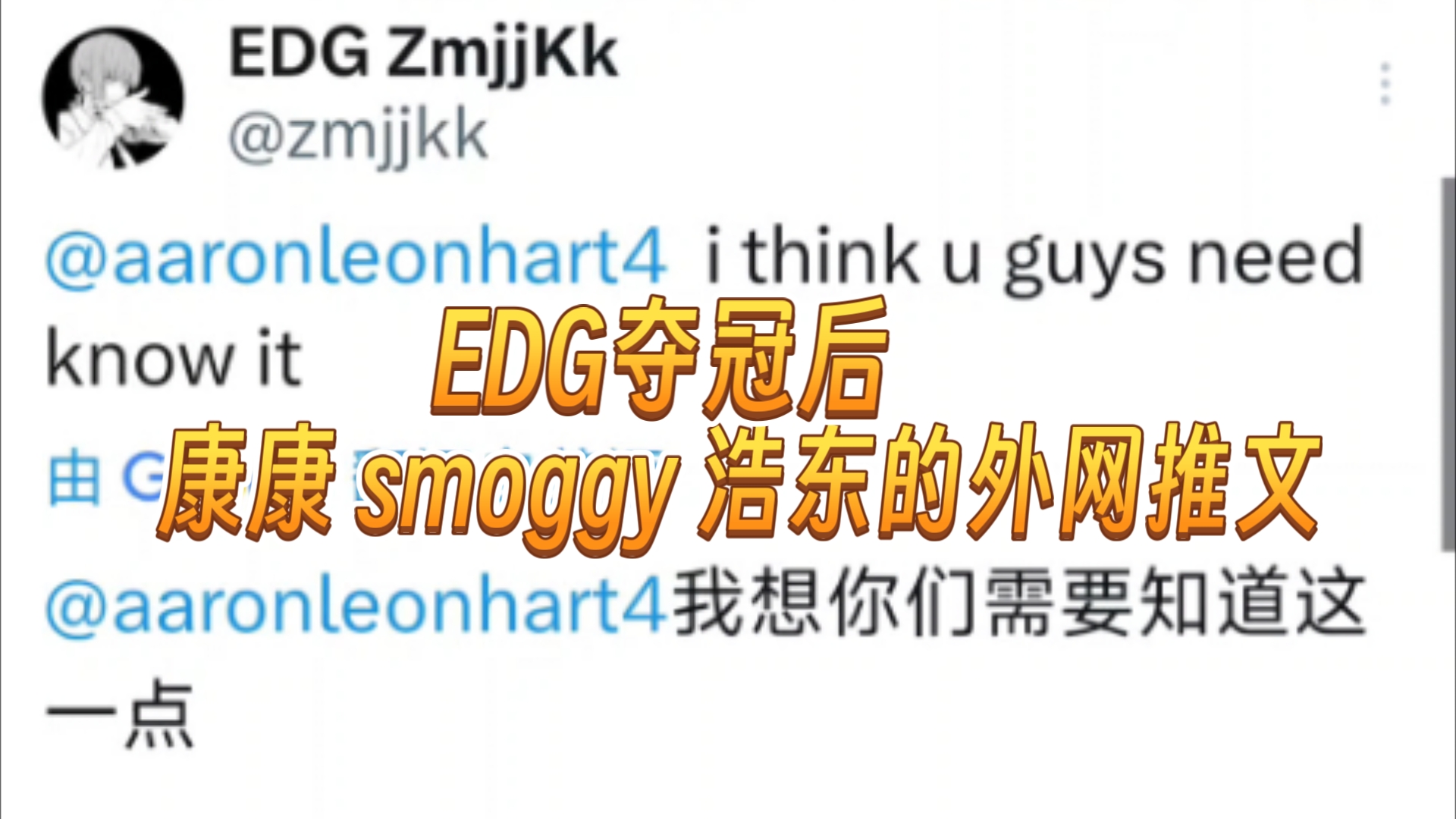 EDG夺冠后选手们的外网推文:康康公开与mf的聊天记录 smoggy发推庆祝 浩东发推#新头像【2024无畏契约冠军赛】推特哔哩哔哩bilibili